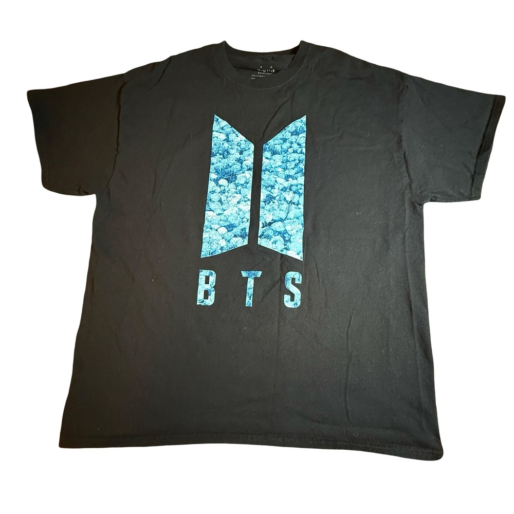 BTS World Tour Chicago Soldier Field 2019 T-Shirt Black Blue Floral Logo XL KPop